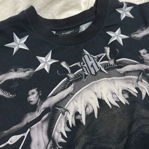 Givenchy Paris Men's Size medium shark Jaws Mermaid All Over Print Black